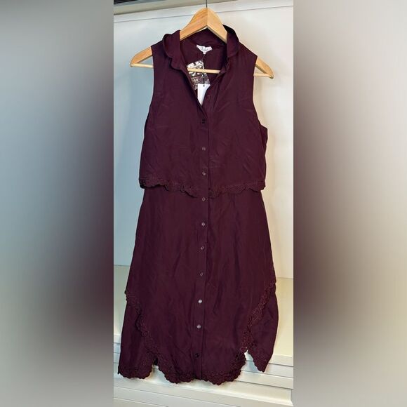 NWT Parker Sleeveless Burgundy button up Dress size Medium - Picture 3 of 5